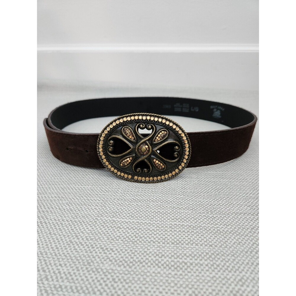 Belt Shak Brown Large Leather Belt Boho Crystal Embellished Style 3965 Women